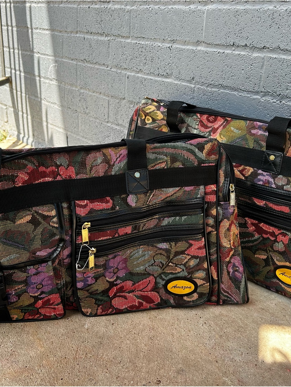 VTG 90s Amazon Corporate Promo Floral Tapestry Duffel Bag Set - 2 PACK Brand New